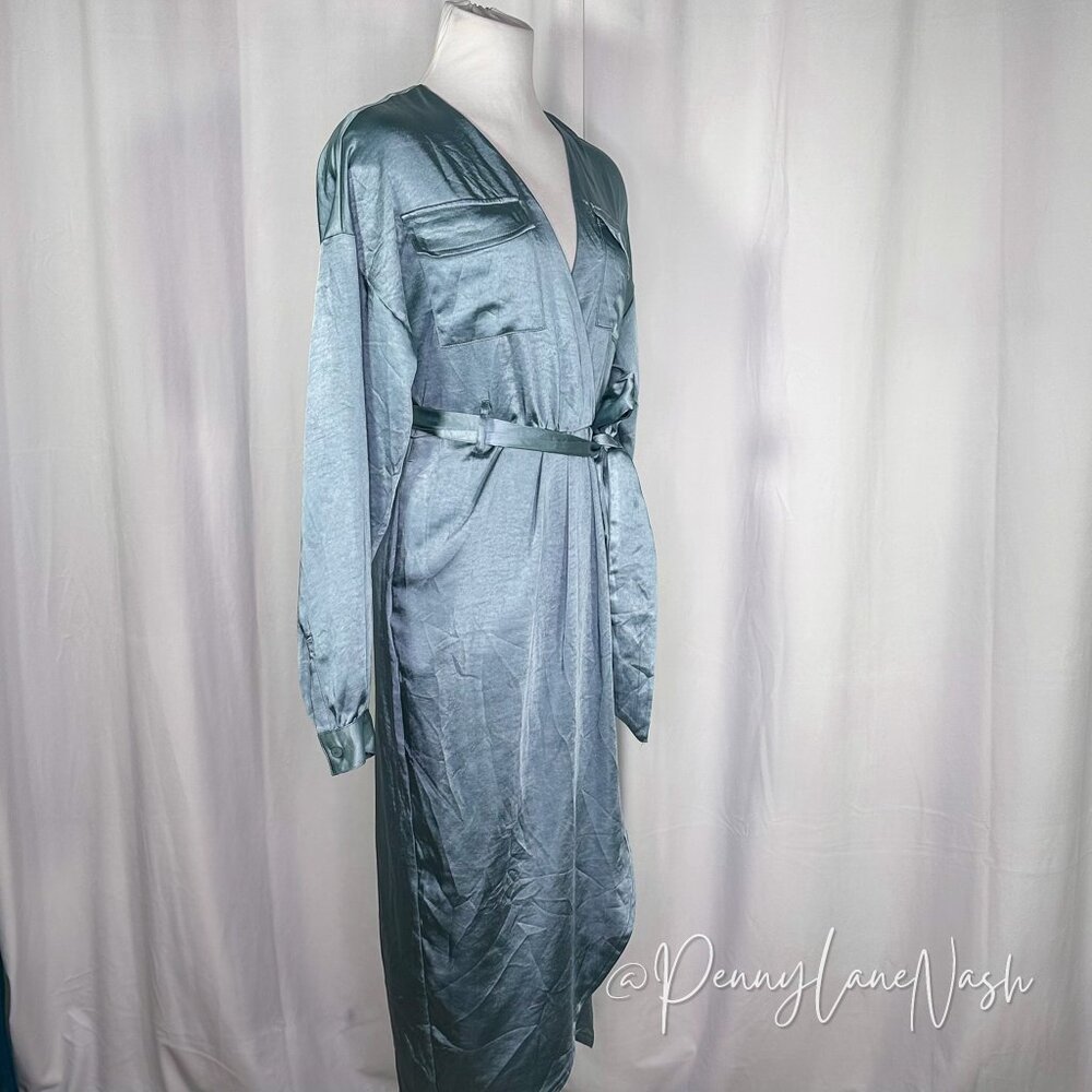 Garota Satin Faux Wrap Midi Dress Blue - Picture 5 of 14